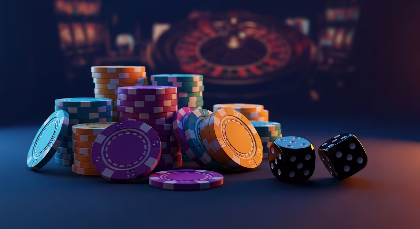 Scène de casino en ligne sereine et vibrante avec rouleaux lumineux et joueur complètement immergé dans l'instant