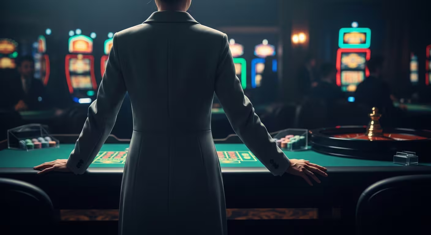 Illustration calme et chaleureuse d'un joueur refermant doucement son ordinateur après une session de casino positive, lumière dorée et expression paisible